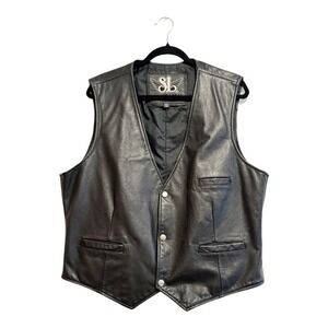 VTG! Street Legal Black‎ 100% Leather Biker Motorcycle Vest 44 90s Grunge Rustic